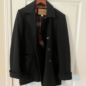 Liz Claiborne Black Pea Coat with Plaid Lining